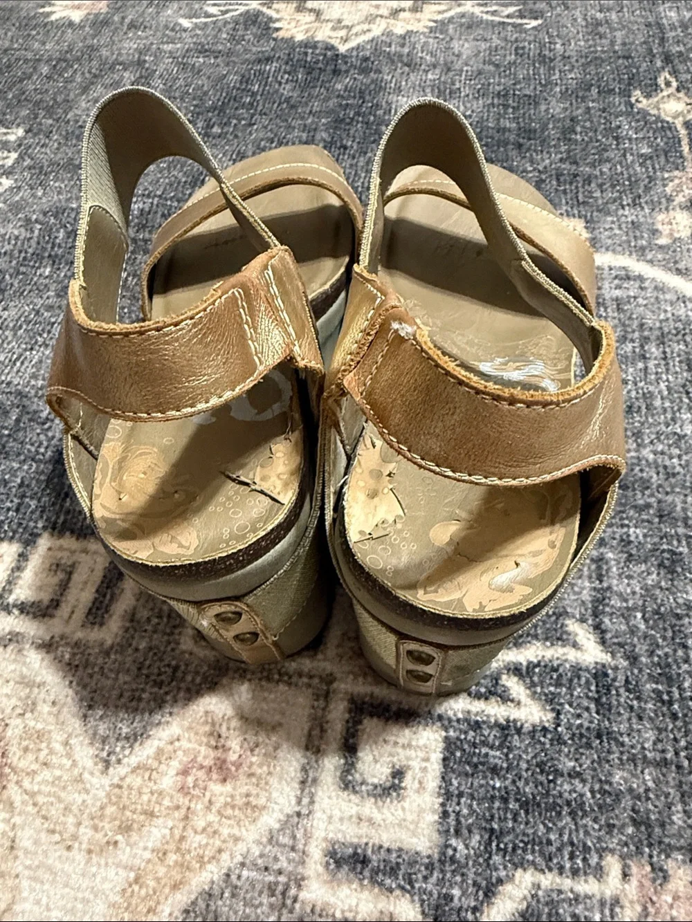 OTBT Metallic Gold and Olive Wedge Sandals